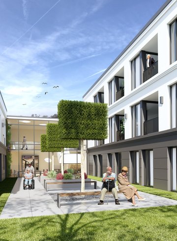 Senioren beim Kaffe trinken und Kuchen essen